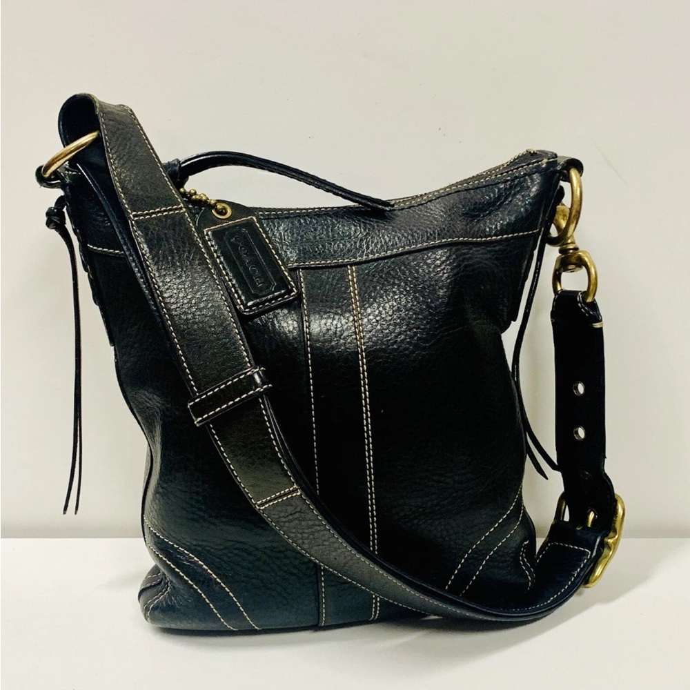 Coach Black Leather Shoulder Bag with Gold Hardware